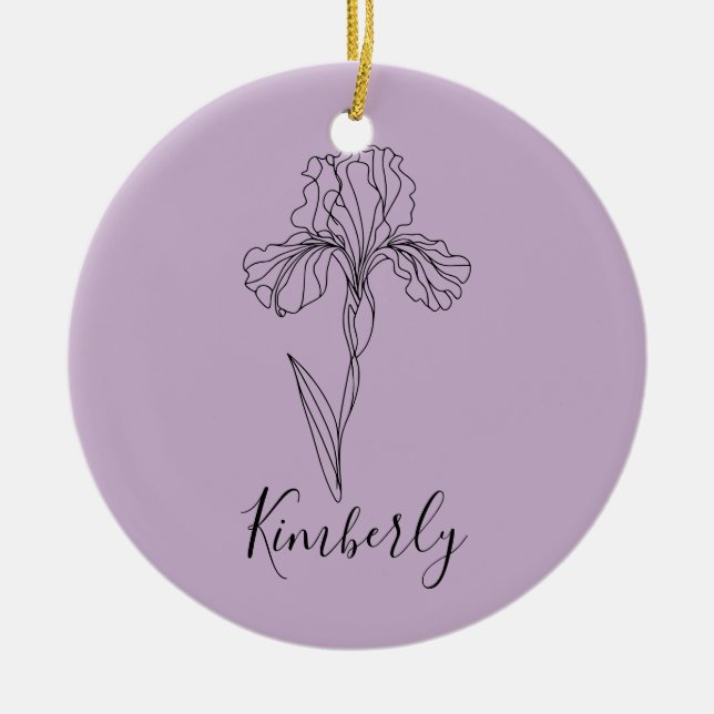 Personalized name February iris Birth Flower Ceramic Ornament (Front)