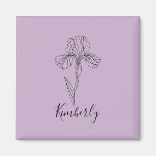 Personalized name February iris Birth Flower Magnet