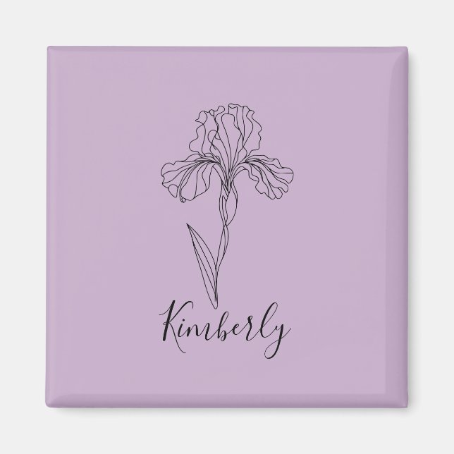 Personalized name February iris Birth Flower Magnet (Front)