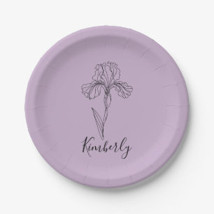 Personalized name February iris Birth Flower Paper Plates