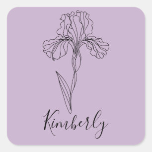 Personalized name February iris Birth Flower Square Sticker