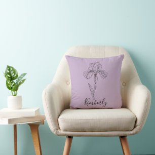 Personalized name February iris Birth Flower Throw Pillow