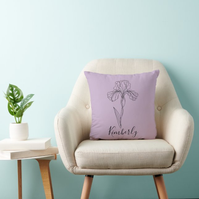 Personalized name February iris Birth Flower Throw Pillow (Chair)