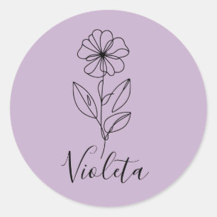 Personalized name February violet Birth Flower  Classic Round Sticker