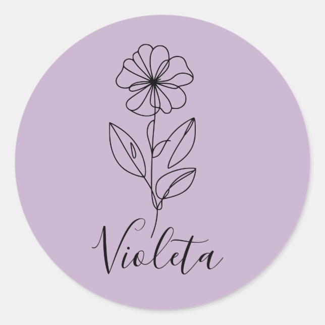 Personalized name February violet Birth Flower  Classic Round Sticker (Front)