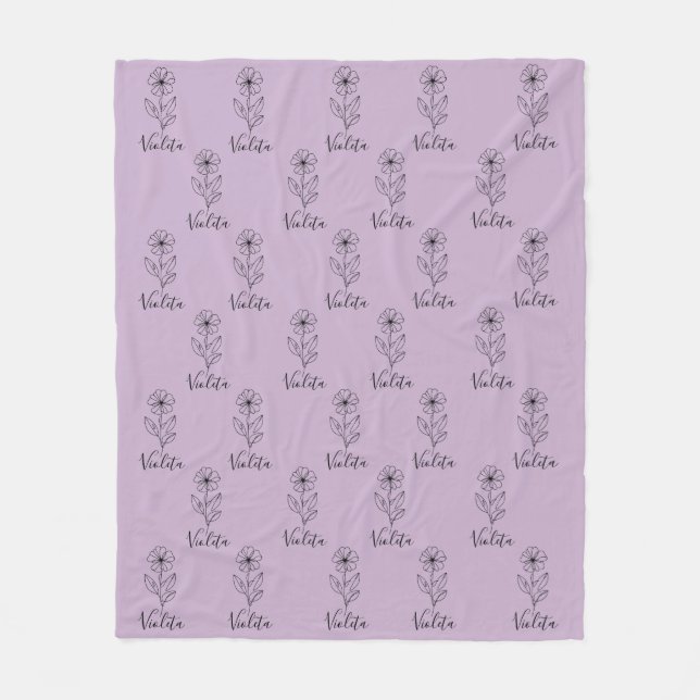 Personalized name February violet Birth Flower  Fleece Blanket (Front)