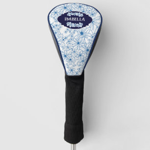 Personalized Name Feminine Blue Floral Pattern Golf Head Cover