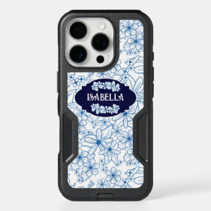 Personalized Name Feminine Blue Floral Pattern iPhone 16 Pro Case