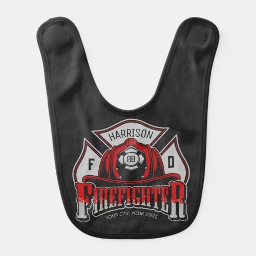 Personalized NAME Firefighter Helmet Fire Rescue Baby Bib