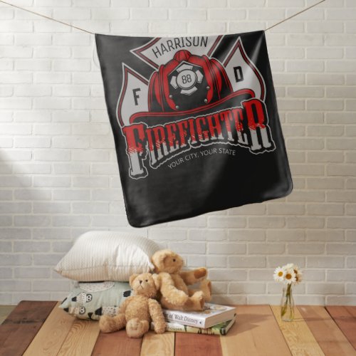 Personalized NAME Firefighter Helmet Fire Rescue Baby Blanket