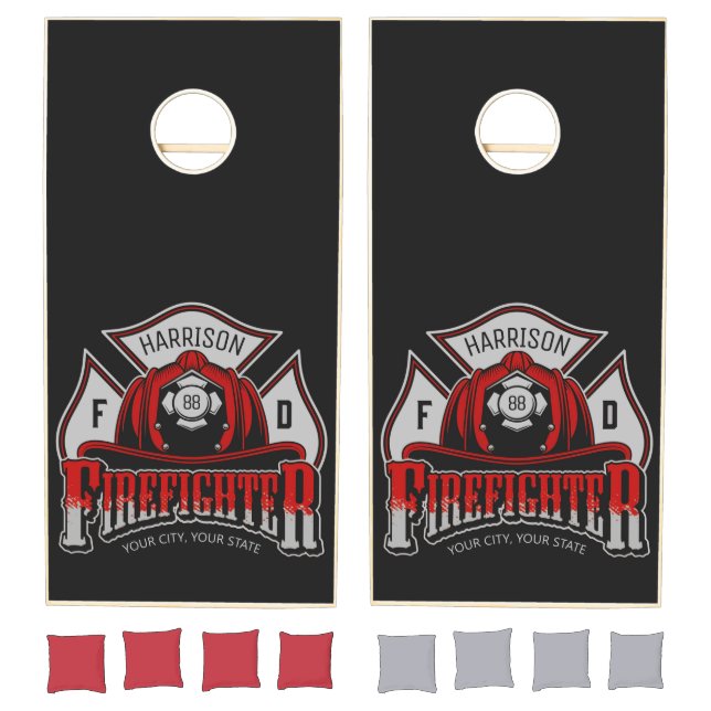 Personalized NAME Firefighter Helmet Fire Rescue Cornhole Set (Set)