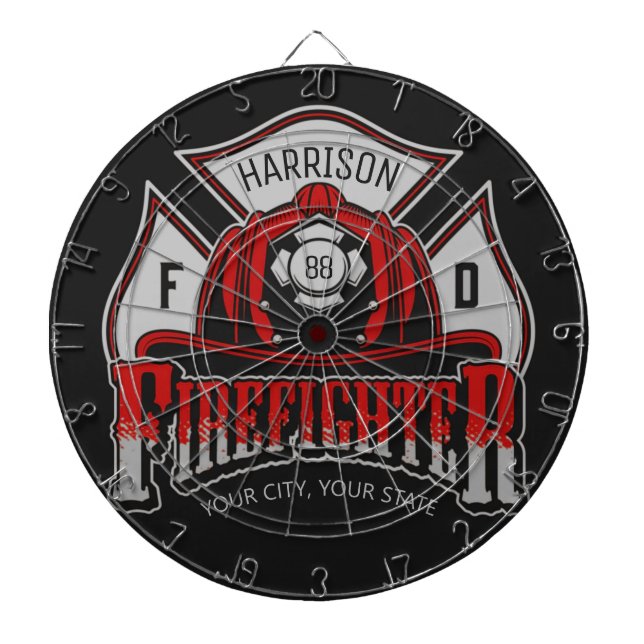Personalized NAME Firefighter Helmet Fire Rescue Dart Board (Front)