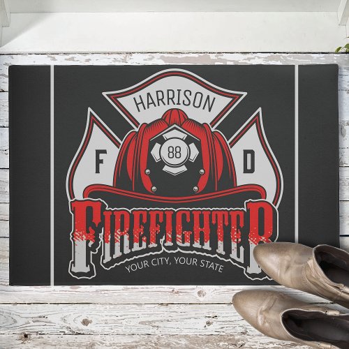 Personalized NAME Firefighter Helmet Fire Rescue Doormat