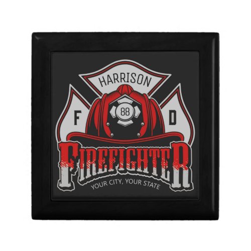Personalized NAME Firefighter Helmet Fire Rescue Gift Box