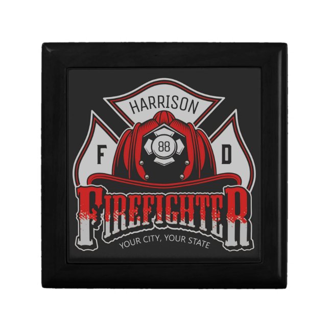 Personalized NAME Firefighter Helmet Fire Rescue Gift Box (Front)