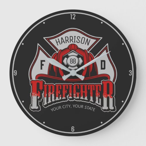 Personalized NAME Firefighter Helmet Fire Rescue Large Clock
