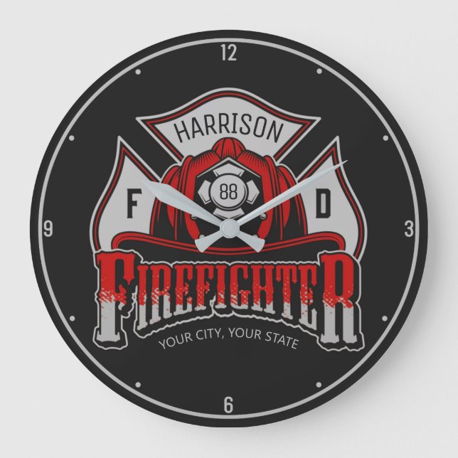 Personalized NAME Firefighter Helmet Fire Rescue Large Clock (Front)