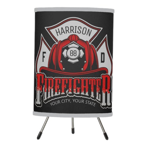Personalized NAME Firefighter Helmet Fire Rescue Tripod Lamp