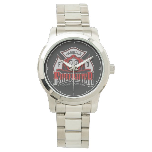 Personalized NAME Firefighter Helmet Fire Rescue Watch (Front)