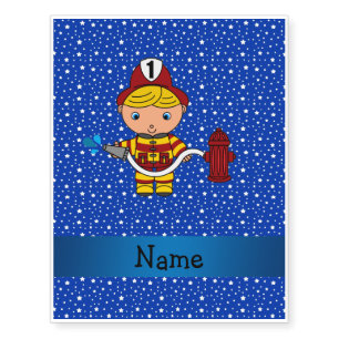Personalized name fireman blue stars pattern temporary tattoos