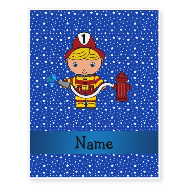 Personalized name fireman blue stars pattern temporary tattoos (Front)