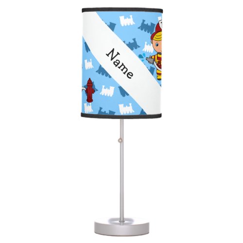 Personalized name fireman blue trains table lamp