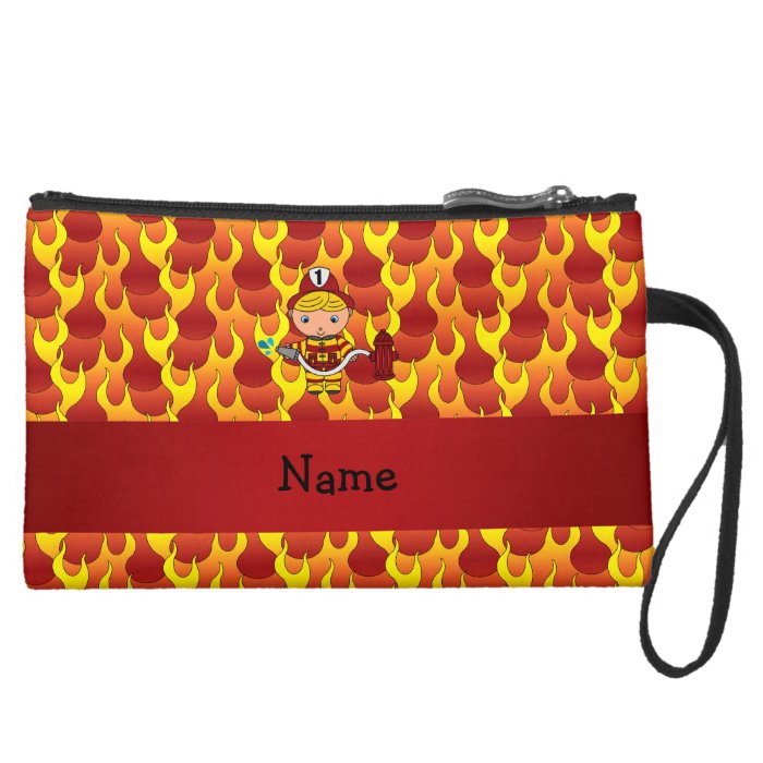 Personalized name fireman flames pattern wristlet