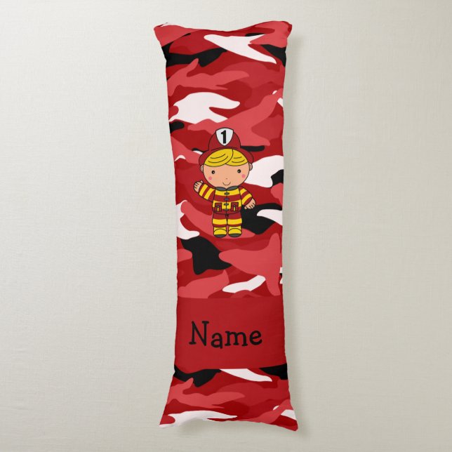 Personalized name fireman red camo body pillow (Front Vertical)