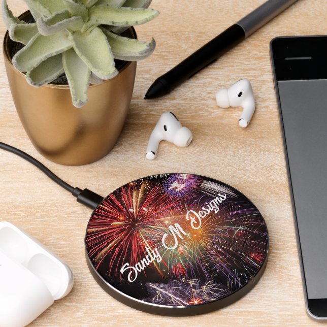 Personalized Name Fireworks Finale Wireless Charger (Desk 2)