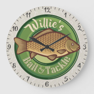 Personalized NAME Fish Bait Tackle Fishing Angler Large Clock