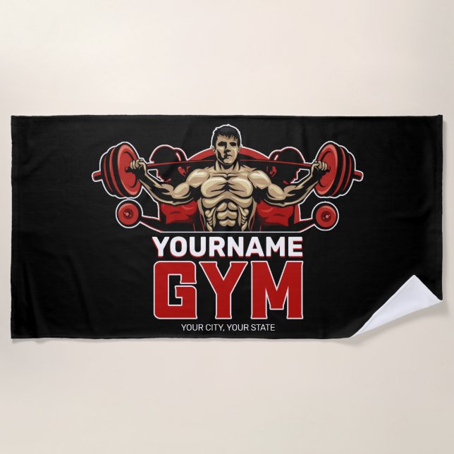 Personalized NAME Fitness Home GYM Weight Lifting Beach Towel (Front)