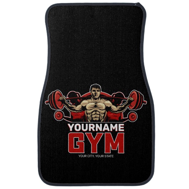 Personalized NAME Fitness Home GYM Weight Lifting  Car Floor Mat (Front)