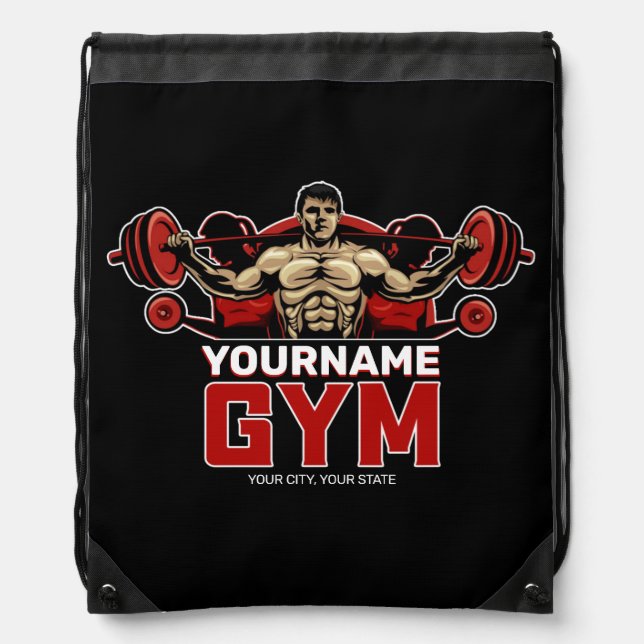 Personalized NAME Fitness Home GYM Weight Lifting  Drawstring Bag (Front)