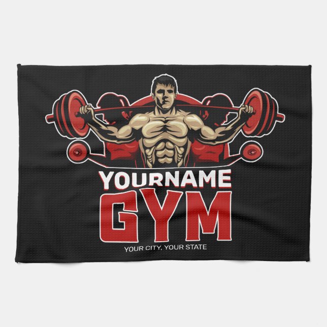 Personalized NAME Fitness Home GYM Weight Lifting  Kitchen Towel (Horizontal)