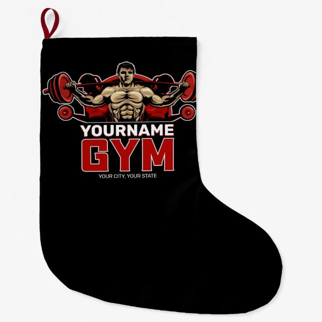 Personalized NAME Fitness Home GYM Weight Lifting  Large Christmas Stocking (Front)