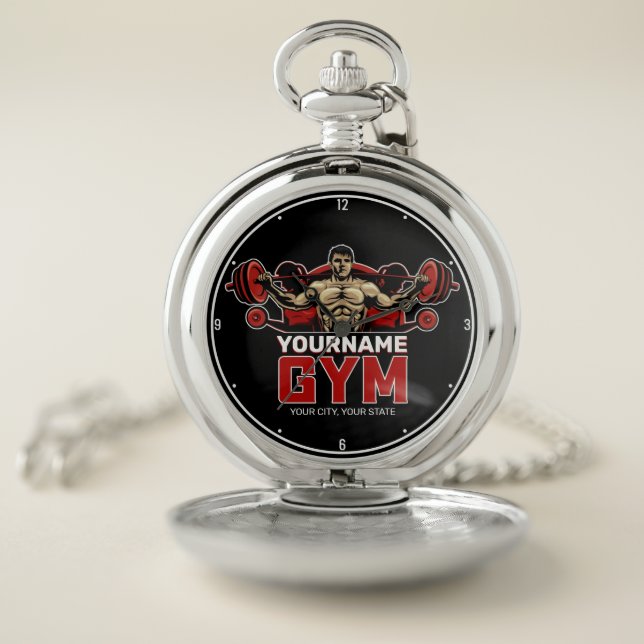Personalized NAME Fitness Home GYM Weight Lifting Pocket Watch (Inside)