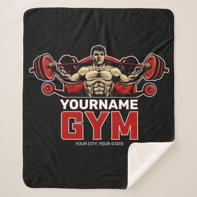 Personalized NAME Fitness Home GYM Weight Lifting Sherpa Blanket (Front)