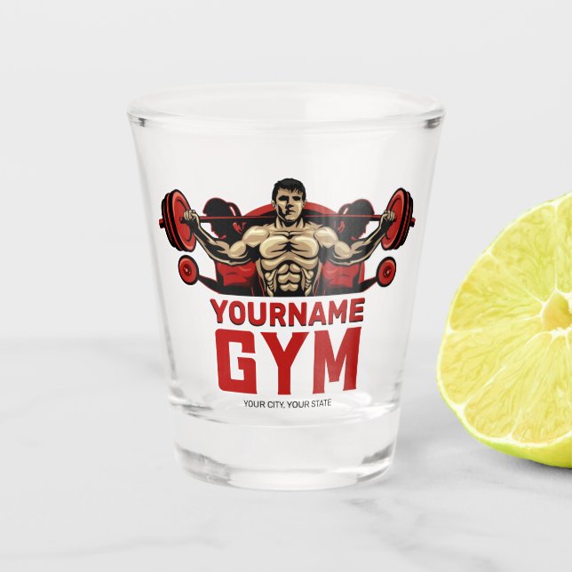 Personalized NAME Fitness Home GYM Weight Lifting  Shot Glass (Front)
