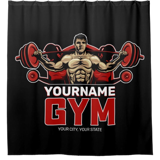 Personalized NAME Fitness Home GYM Weight Lifting Shower Curtain (Front)