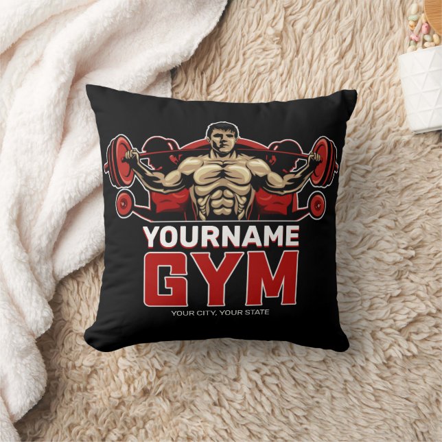 Personalized NAME Fitness Home GYM Weight Lifting  Throw Pillow (Blanket)