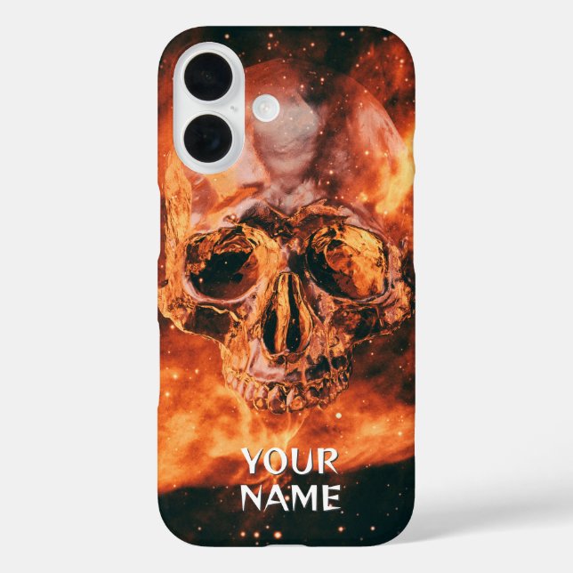Personalized Name. Flaming skull in space Case-Mate iPhone Case (Back)