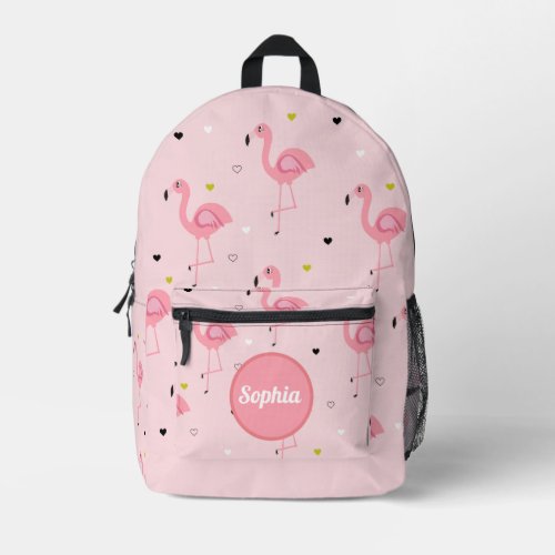 Personalized Name Flamingo Love Pink Color Printed Backpack