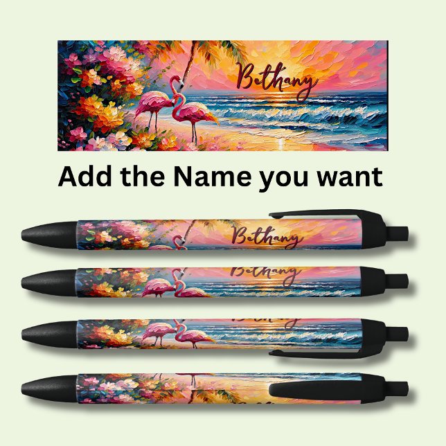 Personalized Name, Flamingos on the Beach Pen (Creator Uploaded)