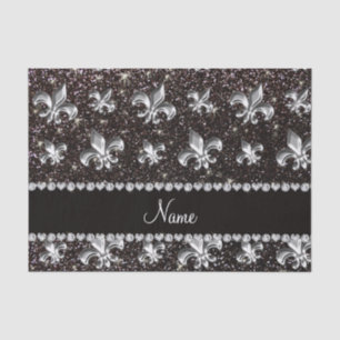 Personalized name fleur de lis black glitter tissue paper