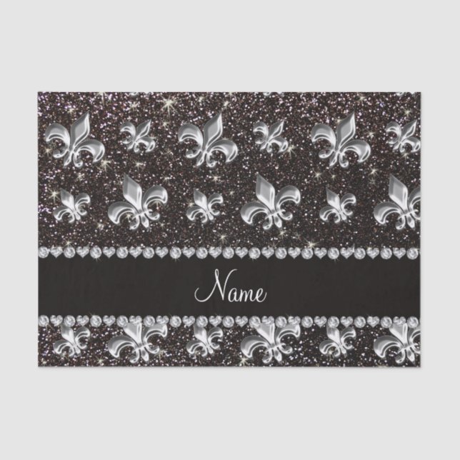 Personalized name fleur de lis black glitter tissue paper (Front)
