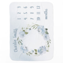 Personalized Name Floral Baby Boy Month Milestone