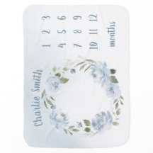 Personalized Name Floral Baby Boy Month Milestone