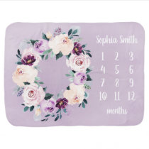 Personalized Name Floral Baby Girl Month Milestone Baby Blanket Personalized Name Floral Baby Girl Month Milestone Baby Blanket