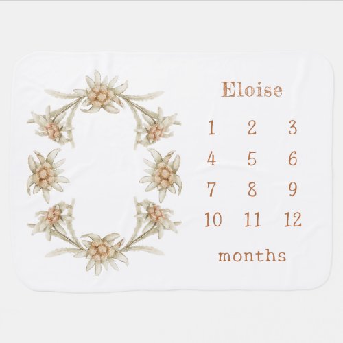 Personalized Name Floral Baby Girl Month Milestone Baby Blanket