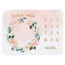Personalized Name Floral Baby Girl Month Milestone Baby Blanket Personalized Name Floral Baby Girl Month Milestone Baby Blanket